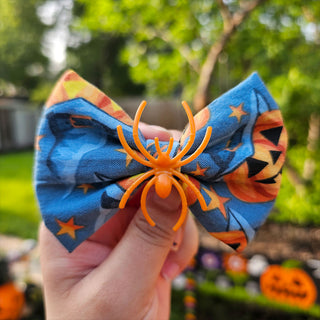 Light Blue Jack-o-lantern Witches with Spiders Hair Bow Clips - 2 Pack