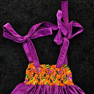 Magenta Purple and Orange Witch Hats 1 of 1 Tie Strap Smock Dress (S)