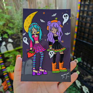 Opposite Besties on Halloween Night Art Print