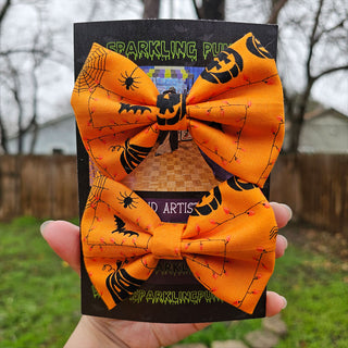 Orange Halloween Lights Hair Bow Clips - 2 Pack