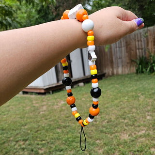 Orange and Black Jack-o-lanterns Beaded Wristlet Phone Charm