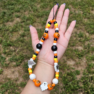 Orange and Black Jack-o-lanterns Beaded Wristlet Phone Charm