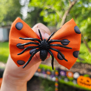 Orange and Black Polka-dots with Spiders Hair Bow Clips - 2 Pack