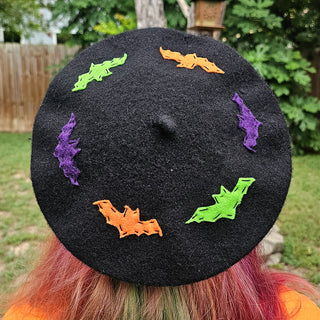 Orange, Green, and Dark Purple Bats Beret