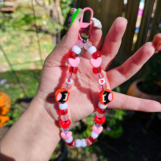 Pink Vampire Love Beaded Wristlet Keychain