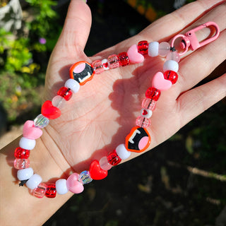 Pink Vampire Love Beaded Wristlet Keychain