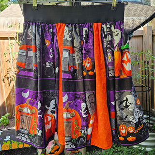 Pumpkin Patch Ghosts Glow in the Dark Quilt Panel Mini/Midi Skirt (28"-30" Waist and 34"-36" Waist)