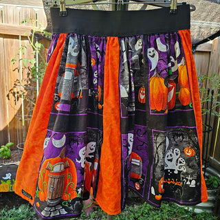 Pumpkin Patch Ghosts Glow in the Dark Quilt Panel Mini/Midi Skirt (28"-30" Waist and 34"-36" Waist)