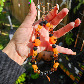 Pumpkin Witch Beaded Wristlet Keychain