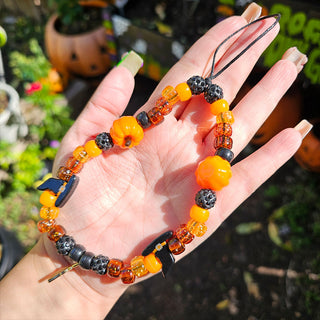 Pumpkin Witch Beaded Wristlet Phone Charm