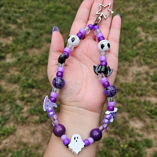 Purple Mr. Skellington Beaded Wristlet Keychain