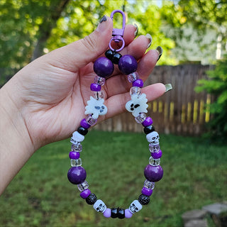 Purple Spooky Ghost Vibes Beaded Wristlet Keychain