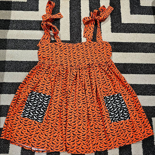 Red Orange and Black with Bats Tie Strap Smock Dress (5XL)