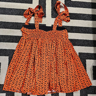 Red Orange and Black with Bats Tie Strap Smock Dress (5XL)