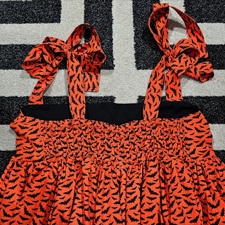 Red Orange and Black with Bats Tie Strap Smock Dress (5XL)