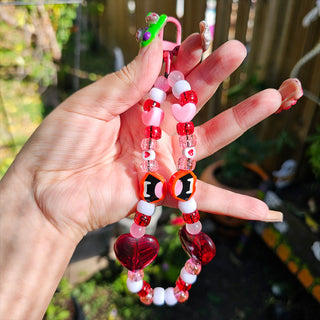 Red and Pink Vampire Love Beaded Wristlet Keychain