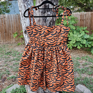 Rust Orange Bats Strap Puff Dress with Pockets (S/M)