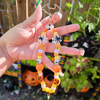 Spiderweb Candy Corn Beaded Wristlet Keychain