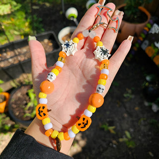 Spiderweb Candy Corn Beaded Wristlet Keychain