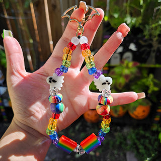 Spooky Pride Flag Beaded Wristlet Keychain