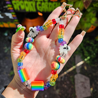 Spooky Pride Flag Beaded Wristlet Keychain