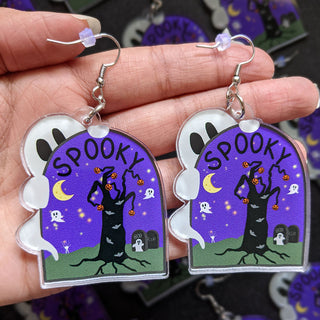 Spooky Tombstone Ghost Earrings