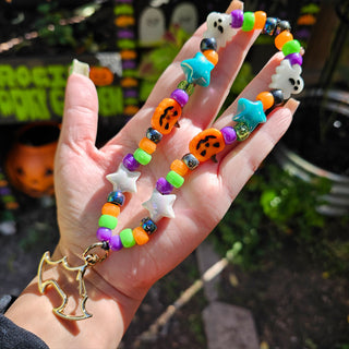 Starry Clowny Halloween Beaded Wristlet Keychain