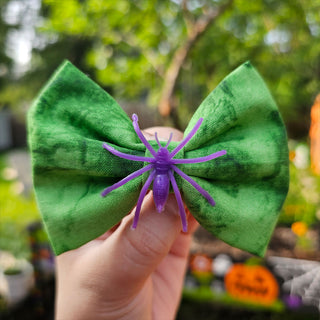 Tie Dye Green with Purple Spiders Hair Bow Clips - 2 Pack