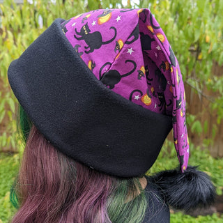 Magenta Witch Jack-o-lantern with Black Cats Santa Hat